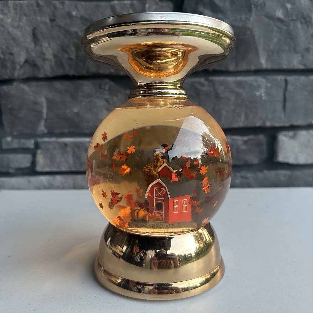 Bath & Body Works Fall Farmhouse Barn Globe 3-Wick Candle Pedestal Decor WORKS!